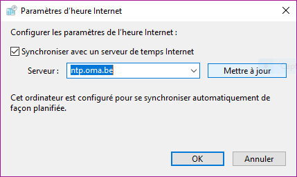 Synchroniser avec ntp.oma.be